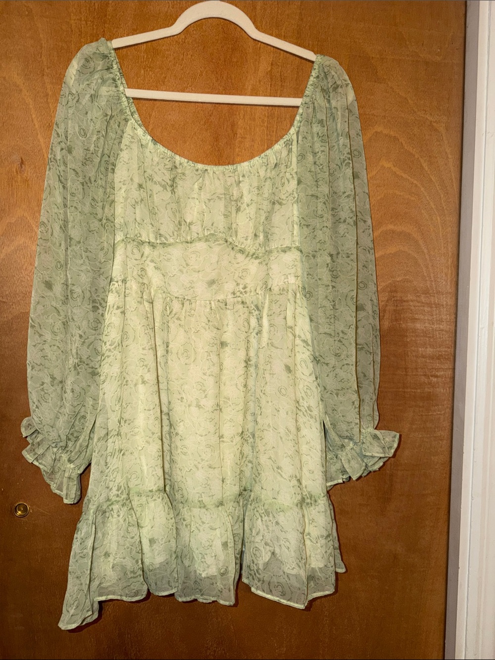 Light Green Floral Peasant Dress - Women
